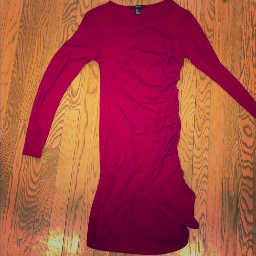 Maternity dress with side gather.